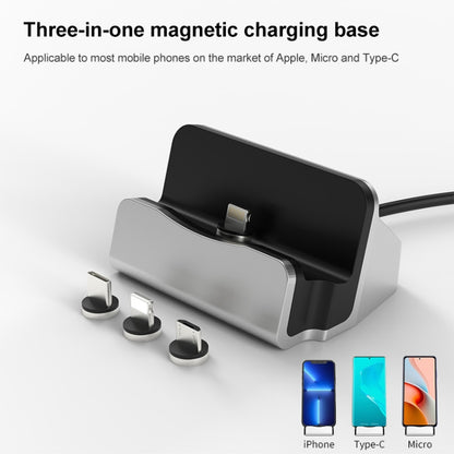 XBX-01 3 in 1 8 Pin + USB-C / Type-C + Micro USB Port Magnetic Charging Base(Silver) - Multifunction Charger by buy2fix | Online Shopping UK | buy2fix