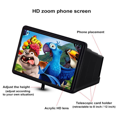 F10 12 inch Universal 3D Mobile Phone Screen Magnifying Glass Portable Video Magnifying Telescopic Mobile Phone Holder(Black) - Screen Magnifier by buy2fix | Online Shopping UK | buy2fix