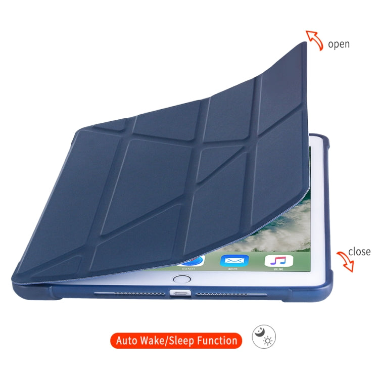 Multi-folding Shockproof TPU Protective Case for iPad 9.7 (2018) / 9.7 (2017) / air / air2, with Holder & Pen Slot(Blue) - Apple Accessories by buy2fix | Online Shopping UK | buy2fix