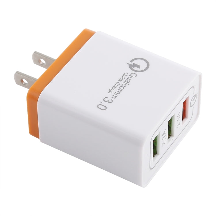 AR-QC-03 2.1A 3 USB Ports Quick Charger Travel Charger, US Plug (Orange) - Apple Accessories by buy2fix | Online Shopping UK | buy2fix