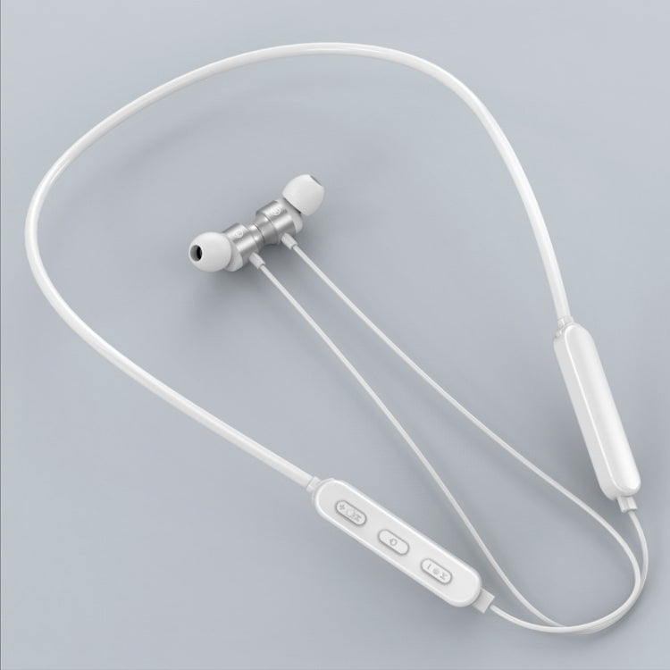 Bluetooth 5.1 Round Wire Neck-mounted Bluetooth Sports Earphone with Magnetic Function(White) - Neck-mounted Earphone by buy2fix | Online Shopping UK | buy2fix