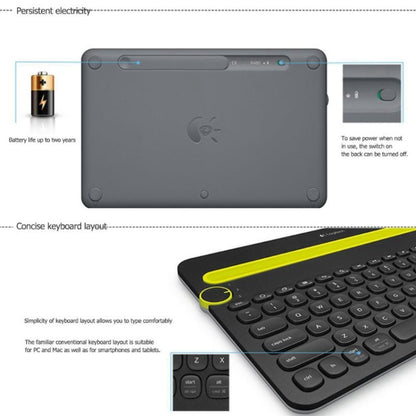 Logitech K480 Multi-device Bluetooth 3.0 Wireless Bluetooth Keyboard with Stand (Black) - Wireless Keyboard by Logitech | Online Shopping UK | buy2fix