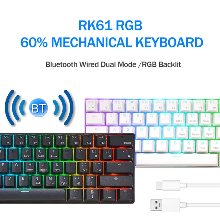 RK61 61 Keys Bluetooth / 2.4G Wireless / USB Wired Three Modes Red Switch Tablet Mobile Gaming Mechanical Keyboard with RGB Backlight, Cable Length: 1.5m (White) - Wired Keyboard by buy2fix | Online Shopping UK | buy2fix