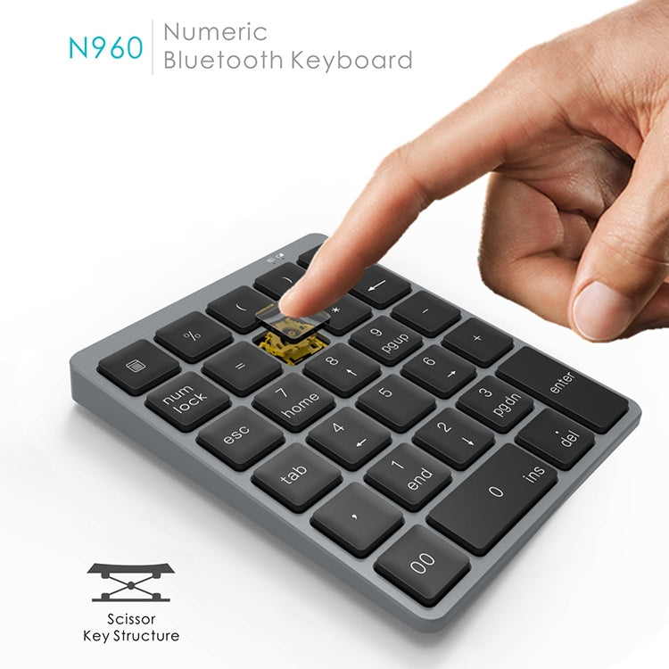 N960 Ultra-thin Universal Aluminum Alloy Rechargeable Wireless Bluetooth Numeric Keyboard (Grey) - Mini Keyboard by buy2fix | Online Shopping UK | buy2fix