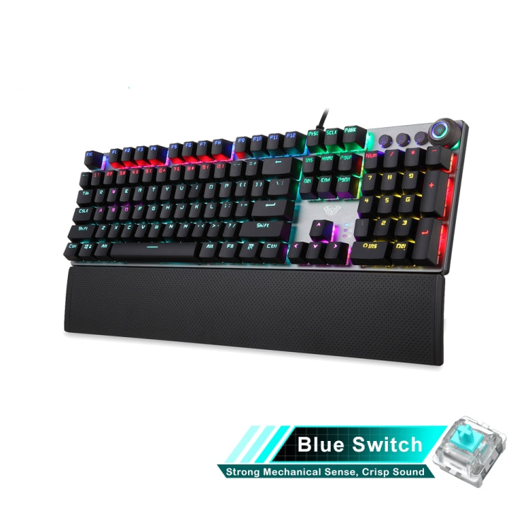 AULA F2088 108 Keys Mixed Light Mechanical Blue Switch Wired USB Gaming Keyboard with Metal Button(Black) - Wired Keyboard by AULA | Online Shopping UK | buy2fix