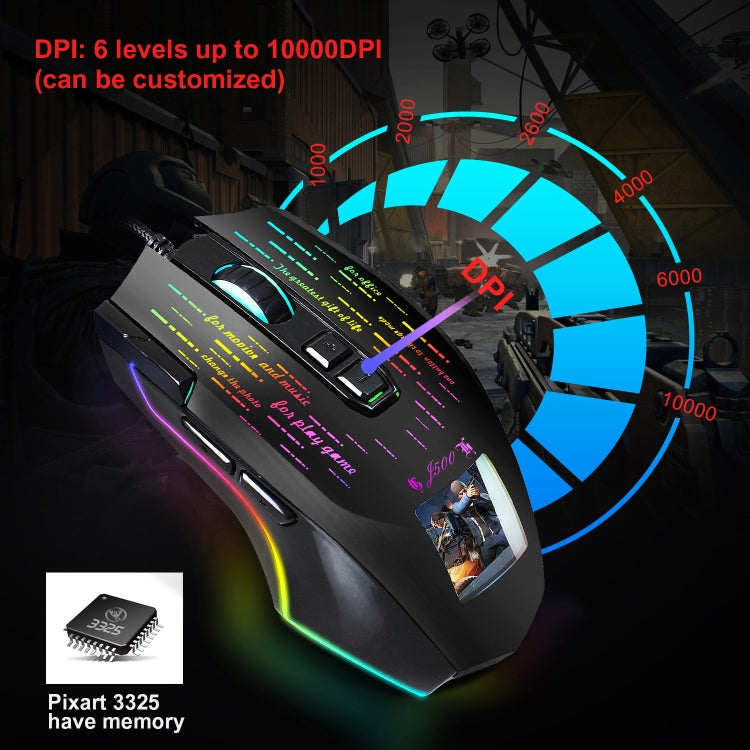 HXSJ J500 7 Keys RGB Programmable Display Screen Gaming Wired Mouse - Wired Mice by HXSJ | Online Shopping UK | buy2fix