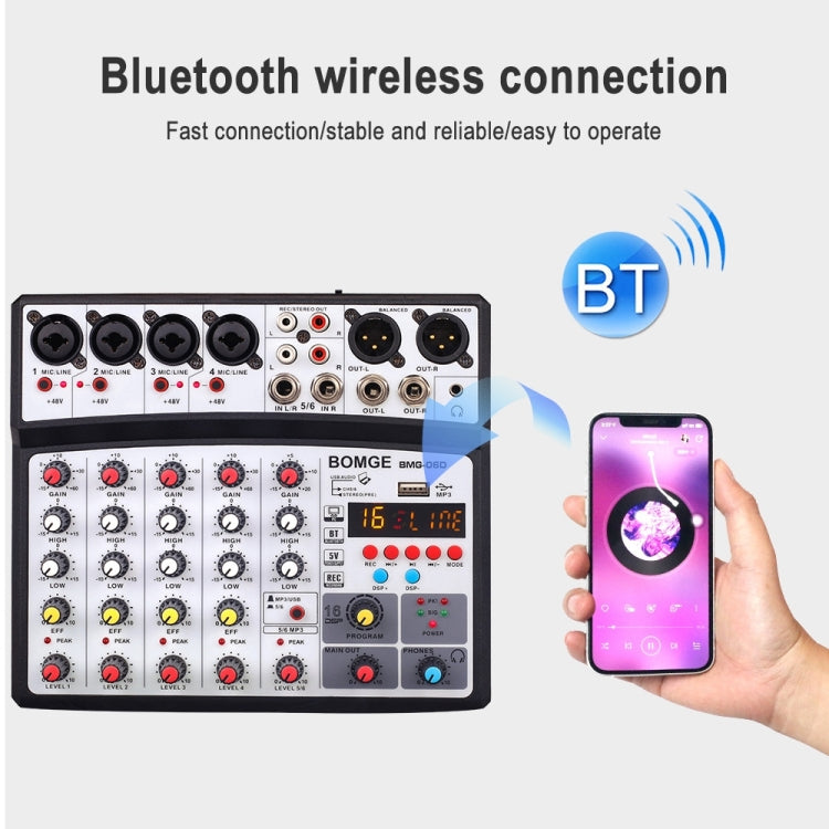 BMG-06D 6-channel Live Mixer Mobile Phone Bluetooth Sound Card Digital 16DSP Reverb Effect, EU Plug(White) - Consumer Electronics by buy2fix | Online Shopping UK | buy2fix