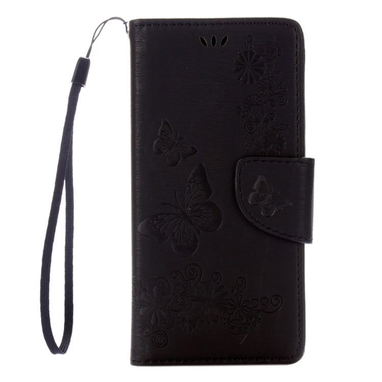 For Sony Xperia E5 Butterflies Embossing Horizontal Flip Leather Case with Holder & Card Slots & Wallet & Lanyard(Black) - Mobile Accessories by buy2fix | Online Shopping UK | buy2fix