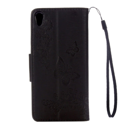 For Sony Xperia E5 Butterflies Embossing Horizontal Flip Leather Case with Holder & Card Slots & Wallet & Lanyard(Black) - Mobile Accessories by buy2fix | Online Shopping UK | buy2fix