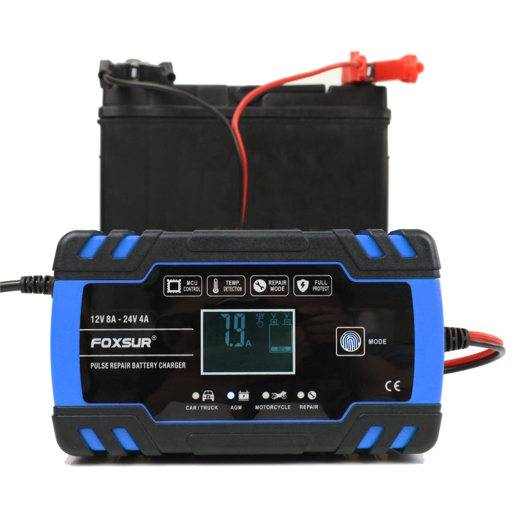 FOXSUR 12V-24V Car Motorcycle Truck Repair Battery Charger AGM Charger, EU Plug (Blue) - Battery Charger by FOXSUR | Online Shopping UK | buy2fix