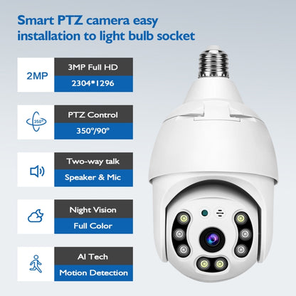 DP18 3.0MP Smart WiFi 1080P HD Outdoor Network Light Bulb Camera, Support Infrared Night Vision & Motion Detection & TF Card - Security by buy2fix | Online Shopping UK | buy2fix