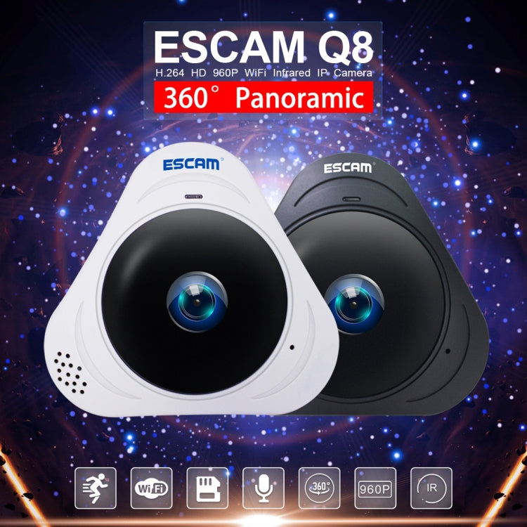 ESCAM Q8 960P 360 Degrees Fisheye Lens 1.3MP WiFi IP Camera, Support Motion Detection / Night Vision, IR Distance: 5-10m, EU Plug(White) - 360 Degree Camera by ESCAM | Online Shopping UK | buy2fix