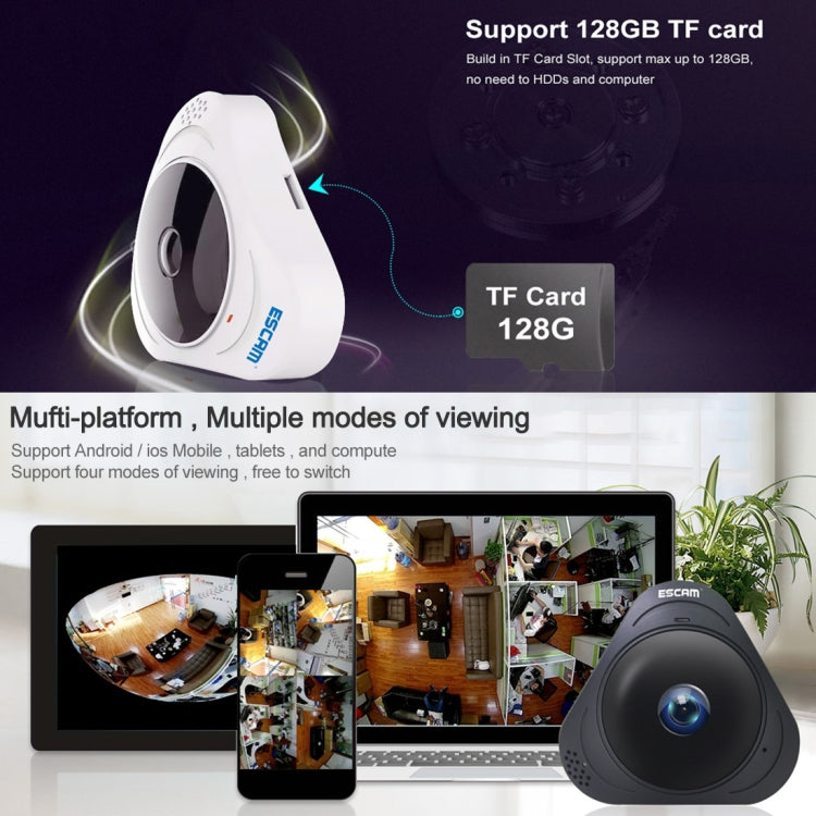 ESCAM Q8 960P 360 Degrees Fisheye Lens 1.3MP WiFi IP Camera, Support Motion Detection / Night Vision, IR Distance: 5-10m, EU Plug(White) - 360 Degree Camera by ESCAM | Online Shopping UK | buy2fix