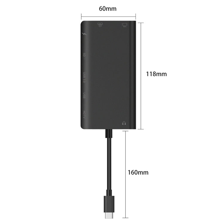 Onten 9591BD 8 in 1 USB-C / Type-C to PD USB-C / Type-C Charging + 100M Ethernet Port + Dual USB 3.0 + HDMI + VGA + SD Card Slot + 3.5mm AUX HUB (Black) - USB HUB by Onten | Online Shopping UK | buy2fix