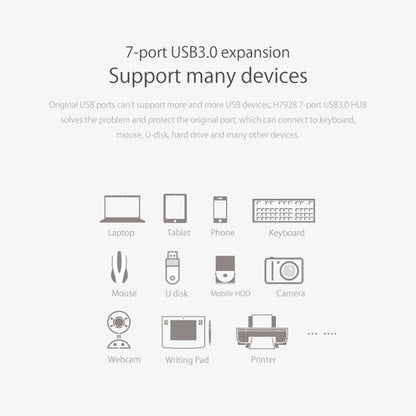 ORICO H7928-U3 ABS Material Desktop 7 Ports USB 3.0 HUB with 1m Cable(Black) - USB 3.0 HUB by ORICO | Online Shopping UK | buy2fix