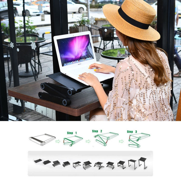 Portable 360 Degree Adjustable Foldable Aluminium Alloy Desk Stand with Double CPU Fans & Mouse Pad for Laptop / Notebook, Desk Size: 420mm x 260mm (Black) - Computer & Networking by buy2fix | Online Shopping UK | buy2fix