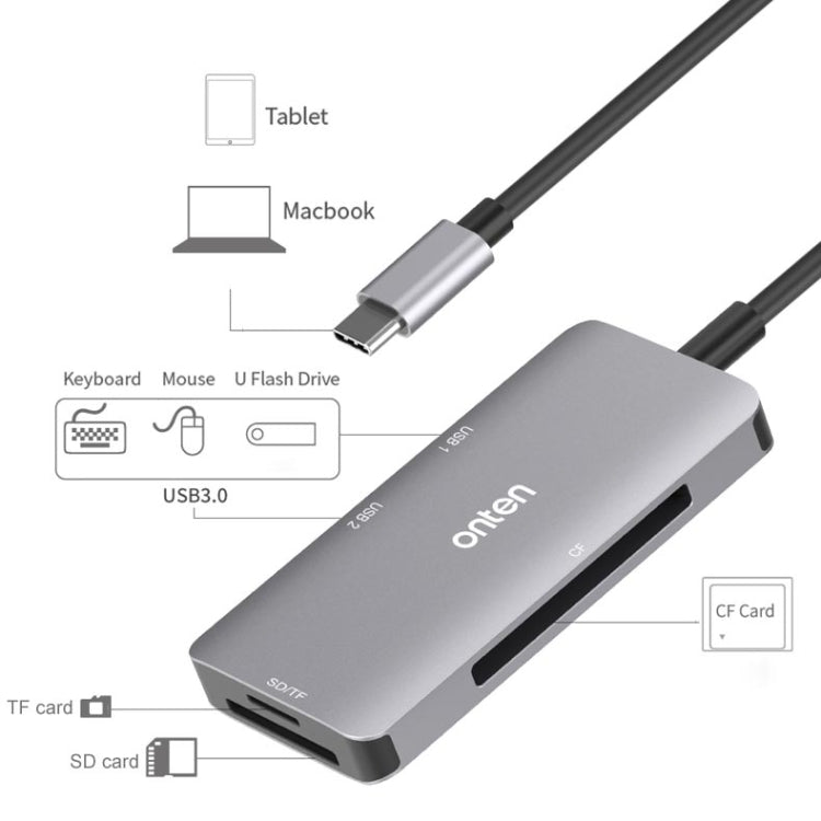 Onten 91882 5 In 1 USB3.0 x3 + SD + TF + CF Type-C / USB-C OTG Multi-function Card Reader - Card Reader by Onten | Online Shopping UK | buy2fix