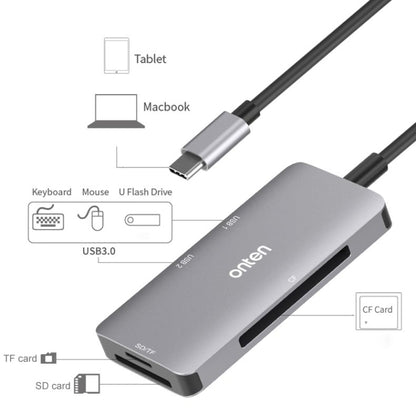 Onten 91882 5 In 1 USB3.0 x3 + SD + TF + CF Type-C / USB-C OTG Multi-function Card Reader - Card Reader by Onten | Online Shopping UK | buy2fix