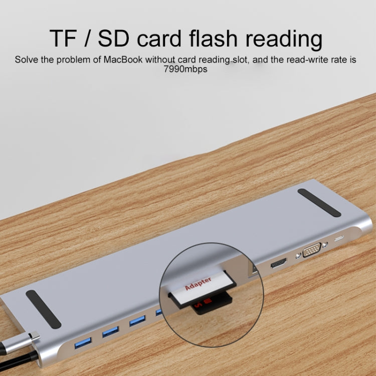 BYL-2003 11 in 1 USB-C / Type-C to 4 x USB + SD/TF + RJ45 + 3.5mm + HDMI + VGA + PD Multi-function HUB - Computer & Networking by buy2fix | Online Shopping UK | buy2fix