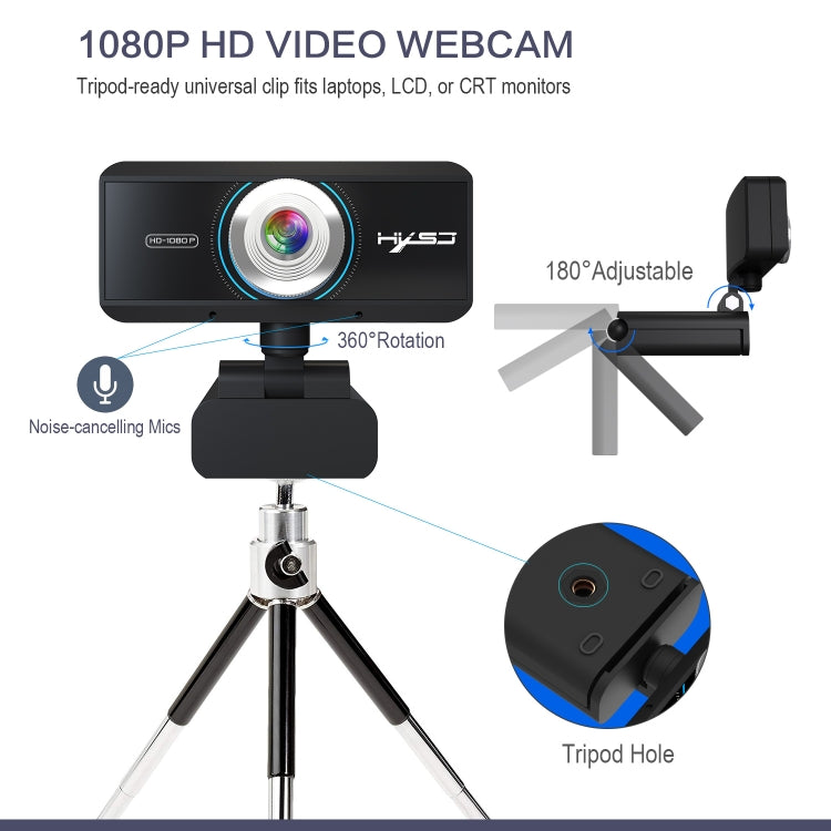 HXSJ S4 1080P Adjustable 180 Degree HD Manual Focus Video Webcam PC Camera with Microphone(Black) - HD Camera by HXSJ | Online Shopping UK | buy2fix