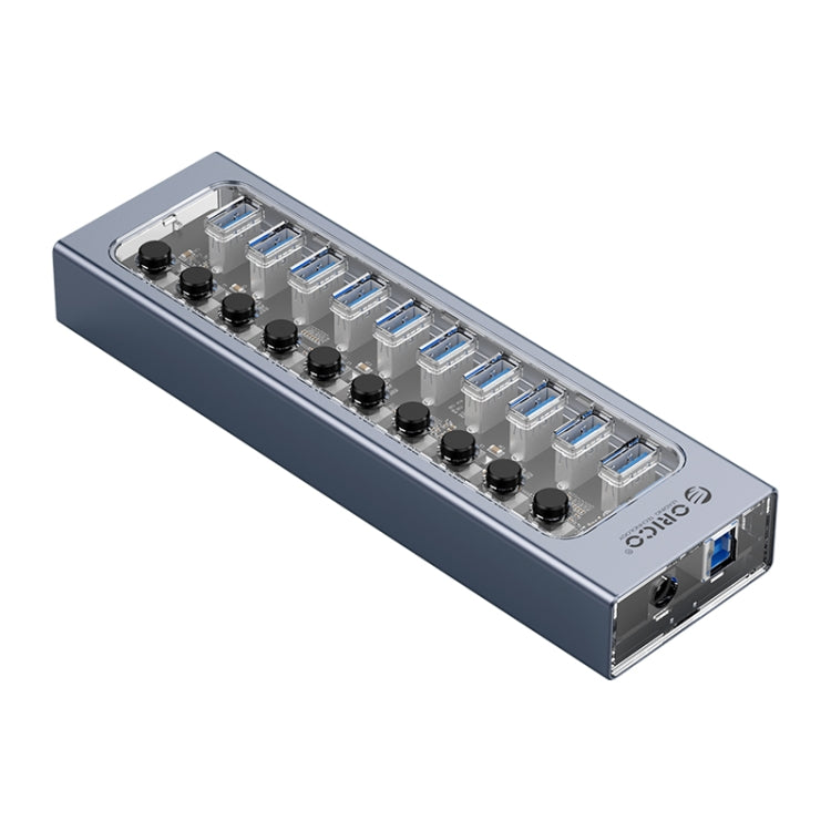ORICO AT2U3-10AB-GY-BP 10 Ports USB 3.0 HUB with Individual Switches & Blue LED Indicator, EU Plug - USB 3.0 HUB by ORICO | Online Shopping UK | buy2fix