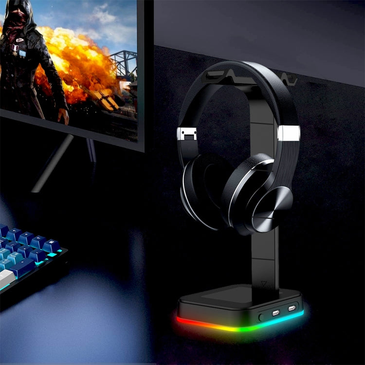 RGBD9 Colorful Glowing Gaming Headset Display Stand with Charging + Data Transmission Dual USB Interface (Black) - Apple Accessories by buy2fix | Online Shopping UK | buy2fix