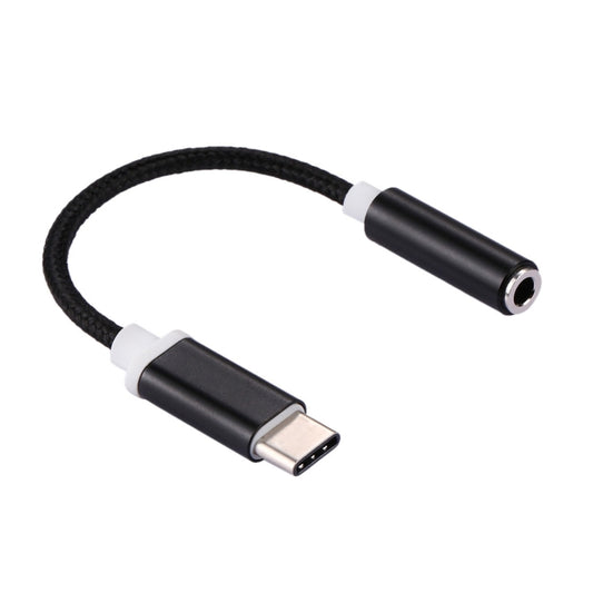 USB-C / Type-C Male to 3.5mm Female Weave Texture Audio Adapter, Length: about 10cm(Black) - Type-C Adapter by buy2fix | Online Shopping UK | buy2fix