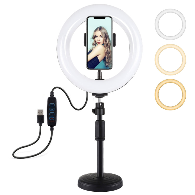 PULUZ 7.9 inch 20cm Light+ Round Base Desktop Holder USB 3 Modes Dimmable Dual Color Temperature LED Curved Light Ring Vlogging Selfie Photography Video Lights with Phone Clamp(Black) - Ring Light by PULUZ | Online Shopping UK | buy2fix