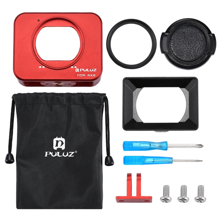 PULUZ for Sony RX0 Aluminum Alloy Protective Cage + 37mm UV Filter Lens + Lens Sunshade with Screws and Screwdrivers(Red) - Metal Cases by PULUZ | Online Shopping UK | buy2fix