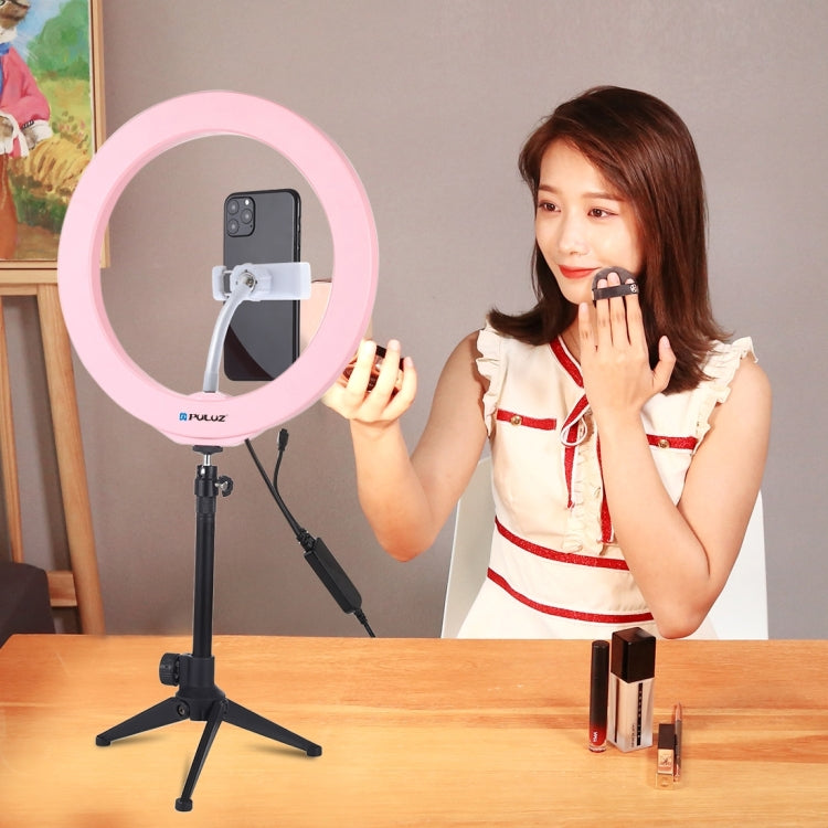 PULUZ 10.2 inch 26cm USB RGBW Dimmable LED Ring Vlogging Photography Video Lights with Tripod Ball Head & Remote Control & Phone Clamp(Pink) - Consumer Electronics by PULUZ | Online Shopping UK | buy2fix