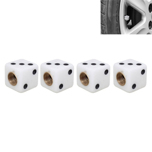 Universal 8mm Dice Style Plastic Car Tire Valve Caps, Pack of 4(White) - In Car by buy2fix | Online Shopping UK | buy2fix