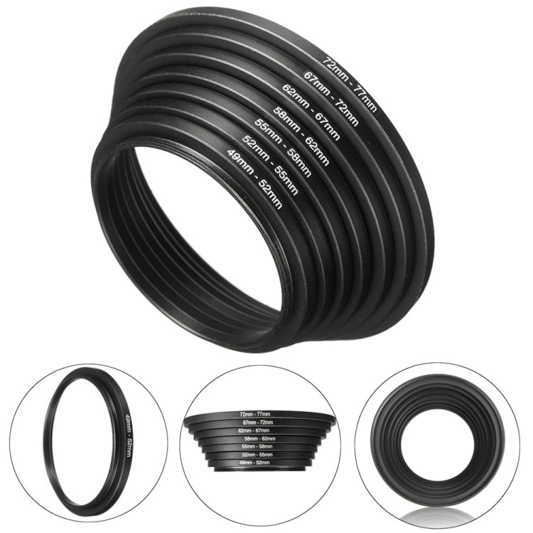 49mm-82mm Lens Stepping Ring, Include 8 Lens Stepping Rings (49mm-52mm, 52mm-55mm, 55mm-58mm, 58mm-62mm, 62mm-67mm, 67mm-72mm, 72mm-77mm,77mm-82mm) - Camera Accessories by buy2fix | Online Shopping UK | buy2fix