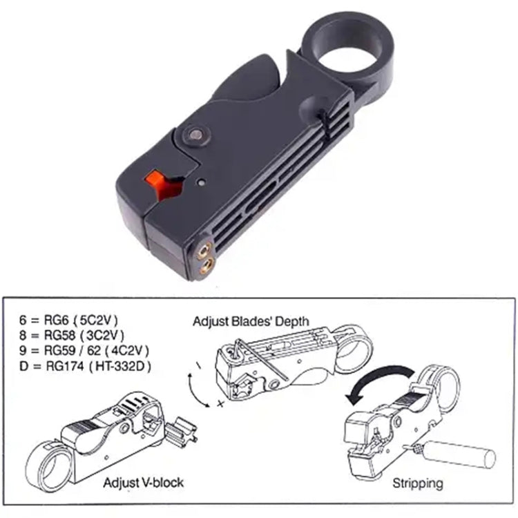 Rotary Coaxial Cable Wire Stripping Stripper Cutter Stripper for RG-59 / 6 / 58 Network Tool Computer Networking(Grey) - Lan Cable and Tools by buy2fix | Online Shopping UK | buy2fix