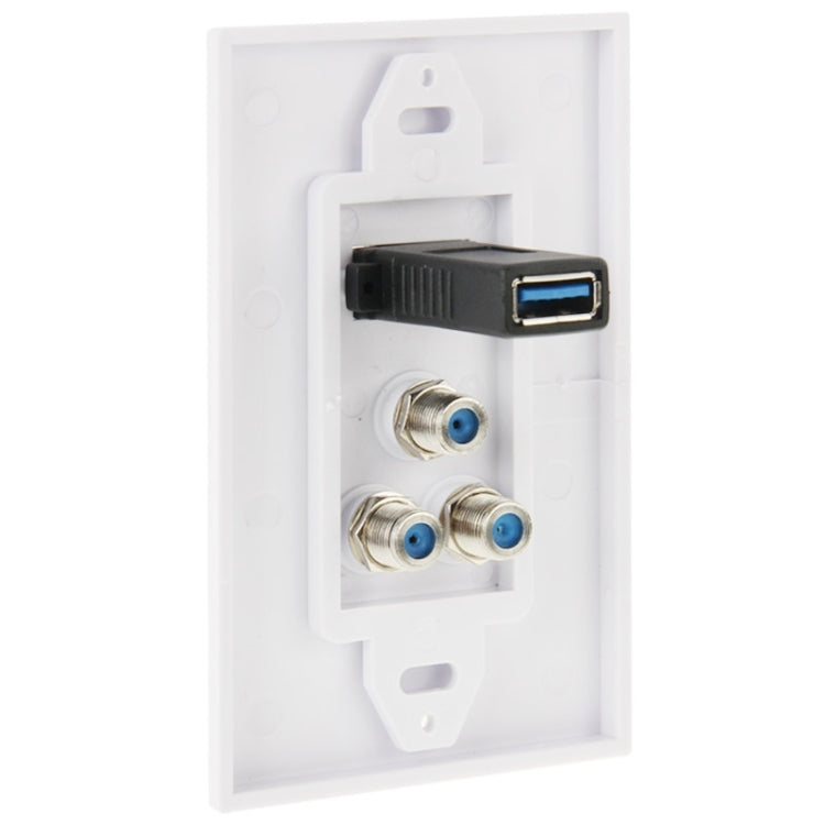 USB 3.0 Female Plug + 3 F Female Plugs Wall Plate Panel - Consumer Electronics by buy2fix | Online Shopping UK | buy2fix