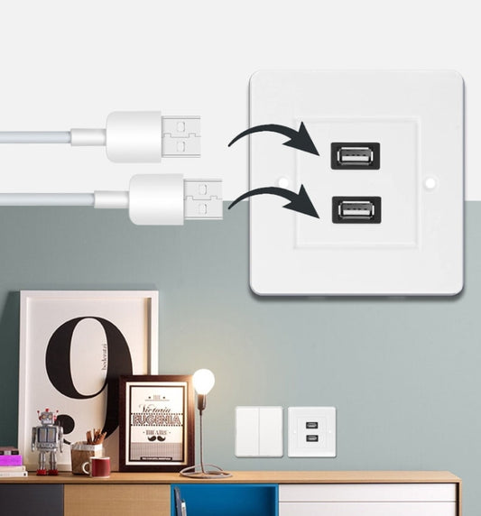 Dual USB 2.0 Female Plugs Home Wall Charger Plate Wall Plate Panel - Consumer Electronics by buy2fix | Online Shopping UK | buy2fix