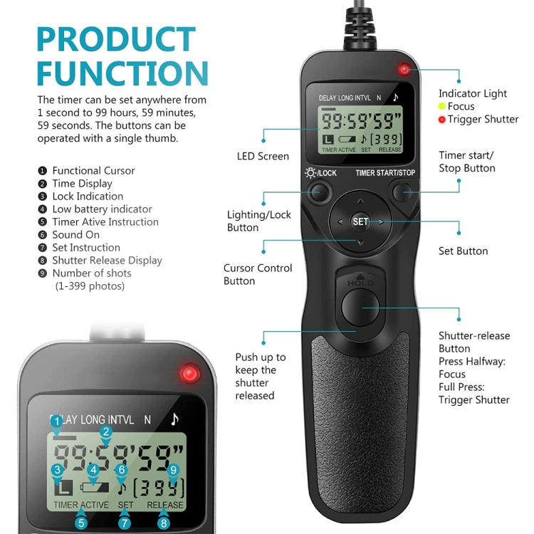 Aputure AP-TR3N LCD Timer Remote Cord for Nikon D5100，D3100, D7000, D5000, D90 - Camera Accessories by Aputure | Online Shopping UK | buy2fix