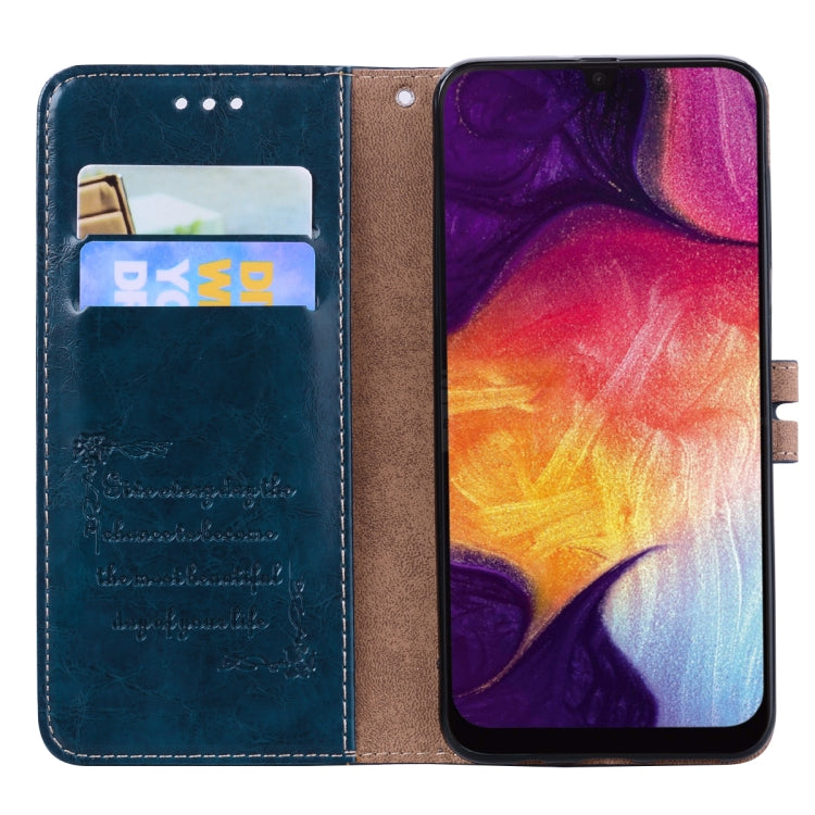 Business Style Oil Wax Texture Horizontal Flip Leather Case for Galaxy A50, with Holder & Card Slots & Wallet (Blue) - Samsung Accessories by buy2fix | Online Shopping UK | buy2fix