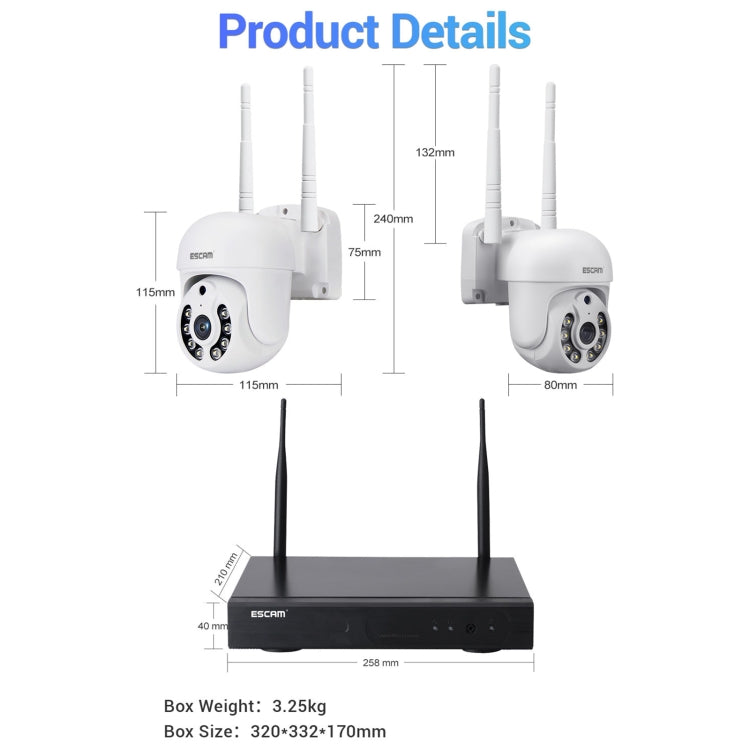 ESCAM WNK714 3.0 Million Pixels 4-channel HD Dome Camera NVR Wireless Monitoring Kit, US Plug - Video Recorder Kit by ESCAM | Online Shopping UK | buy2fix