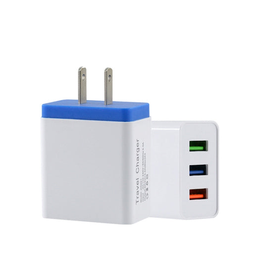 2A 3USB Mobile Phone Travel Charger US PLug(blue) - Mobile Accessories by buy2fix | Online Shopping UK | buy2fix