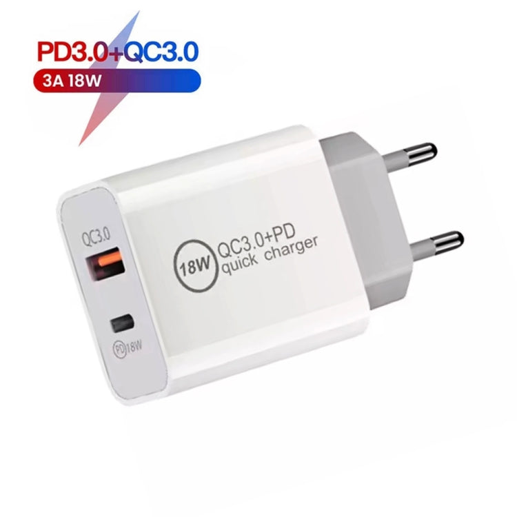 SDC-18W 18W PD 3.0 Type-C / USB-C + QC 3.0 USB Dual Fast Charging Universal Travel Charger with USB to Type-C / USB-C Fast Charging Data Cable, EU Plug - Mobile Accessories by buy2fix | Online Shopping UK | buy2fix