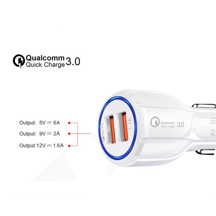 Qc3.0 Dual USB 6A Vehicle Fast Charger / Mobile Phone Tablet Fast Charging(White) - Car Charger by buy2fix | Online Shopping UK | buy2fix