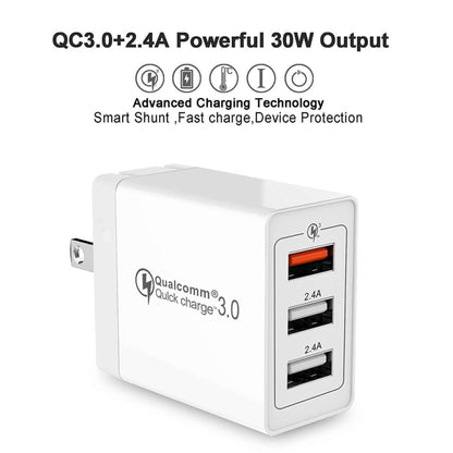 SDC-30W 30W QC 3.0 USB + 2.4A Dual USB 2.0 Ports Mobile Phone Tablet PC Universal Quick Charger Travel Charger, US Plug - Mobile Accessories by buy2fix | Online Shopping UK | buy2fix