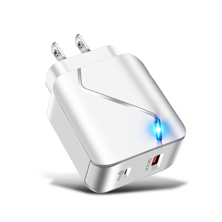 LZ-819A+C QC3.0 USB + PD 18W USB-C / Type-C Interfaces Travel Charger with Indicator Light, US Plug(White) - Mobile Accessories by buy2fix | Online Shopping UK | buy2fix