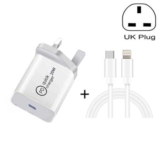 SDC-20W 2 in 1 PD 20W USB-C / Type-C Travel Charger + 3A PD3.0 USB-C / Type-C to 8 Pin Fast Charge Data Cable Set, Cable Length: 2m, UK Plug - Apple Accessories by buy2fix | Online Shopping UK | buy2fix