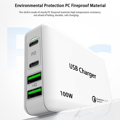 PD 65W Dual USB-C / Type-C + Dual USB 4-port Charger with Power Cable for Apple / Huawei / Samsung Laptop EU Plug - Mobile Accessories by buy2fix | Online Shopping UK | buy2fix