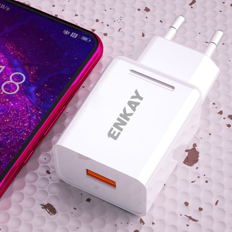 ENKAY Hat-Prince T033 18W 3A QC3.0 Fast Charging Power Adapter EU Plug Portable Travel Charger With 3A 1m Micro USB Cable - USB Charger by ENKAY | Online Shopping UK | buy2fix