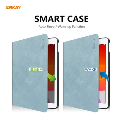 For iPad 10.2 2021 / 2020 / 2019 ENKAY ENK-8023 Cow Texture PU Leather + TPU Smart Case with Pen Slot(Sky Blue) - iPad 10.2 Cases by ENKAY | Online Shopping UK | buy2fix