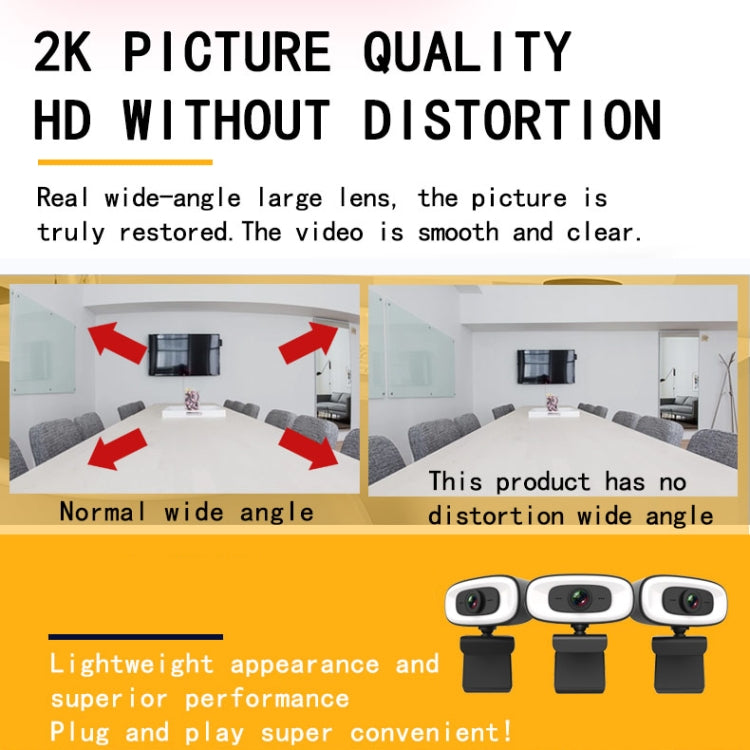 C10 2K HD Without Distortion 360 Degrees Rotate Three-speed Fill Light USB Free Drive Webcams, Built-in Clear Sound Microphone - HD Camera by buy2fix | Online Shopping UK | buy2fix