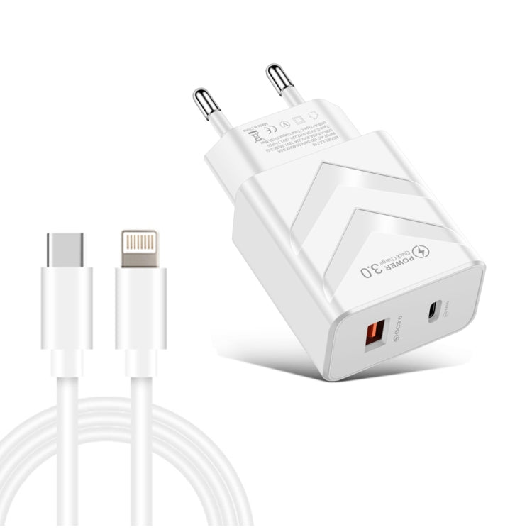 LZ-715 20W PD + QC 3.0 Dual Ports Fast Charging Travel Charger with USB-C / Type-C to 8 Pin Data Cable, EU Plug(White) - Apple Accessories by buy2fix | Online Shopping UK | buy2fix