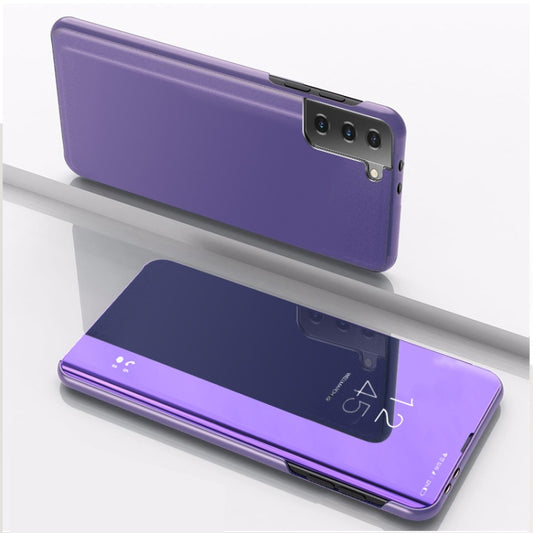 For Samsung Galaxy S21 FE Plated Mirror Horizontal Flip Leather Case with Holder(Purple Blue) - Samsung Accessories by buy2fix | Online Shopping UK | buy2fix